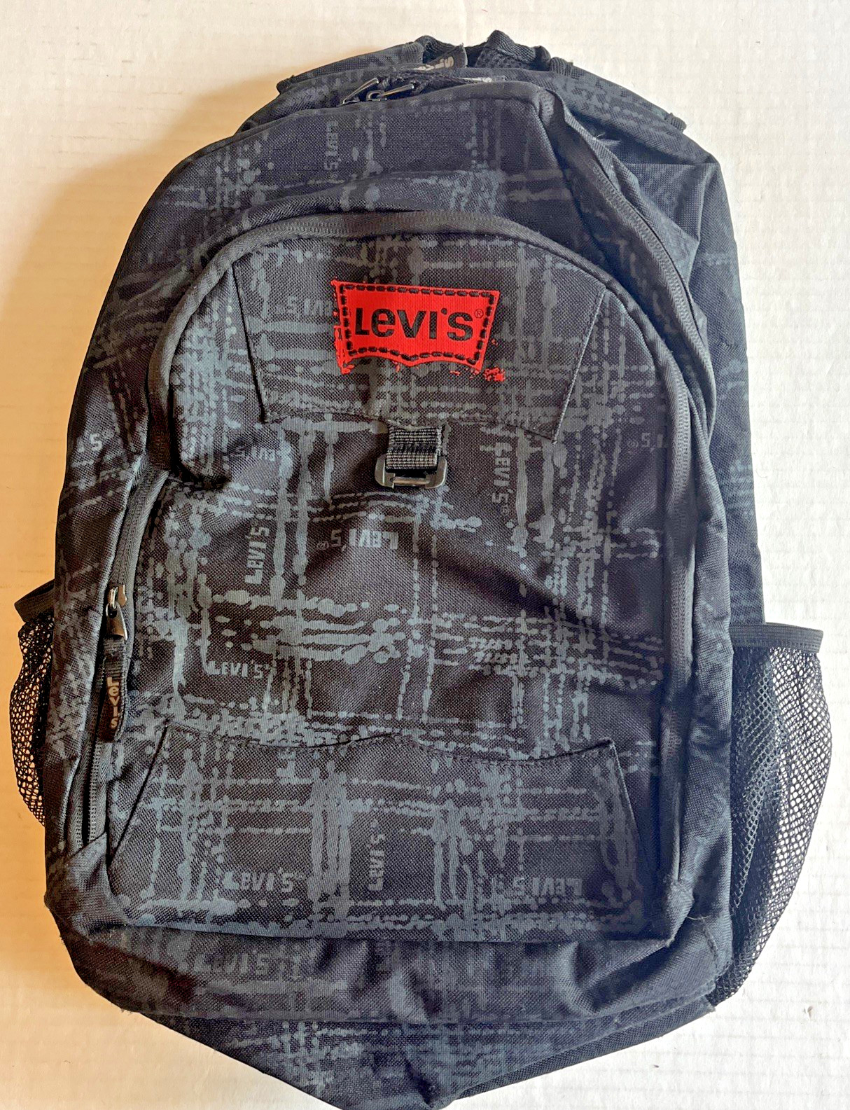 Levis Strauss Backpack Black Gray Pattern Red Log… - image 1