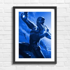 Flying Iron Man Repulsor Beam Blue Framed Wall Art Print Large Picture Home