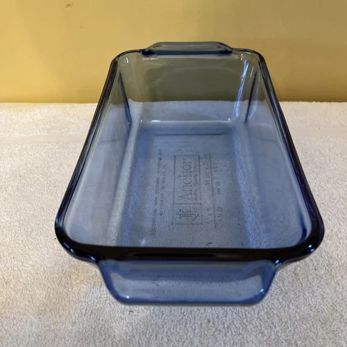 Anchor Hocking Vintage Cobalt Blue Glass Loaf Pan, 1.5 Quart Bread Baking Dish