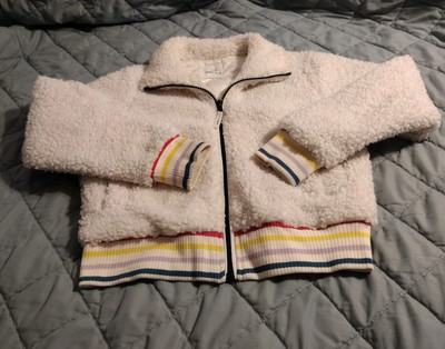 Ivory Ella Sherpa Fleece Jacket Womens S Cream Rainbow Elastic Quilted Lining 