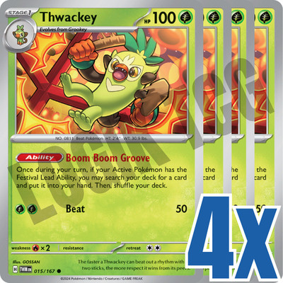 4x Thwackey 015/167 x4 - Twilight Masquerade - Pokemon TCG - Playset