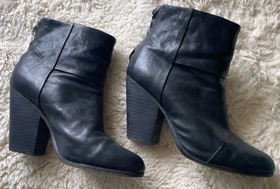 RAG & BONE 39,5 39 New York Leder Stiefeletten Stiefel Absatz schwarz leather 9 - Bild 1 von 4