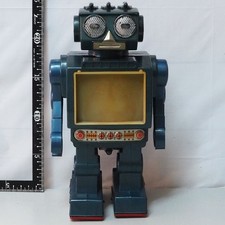 Horikawa Video Robot Blue Tin Toy Walking Vintage Japan Tested
