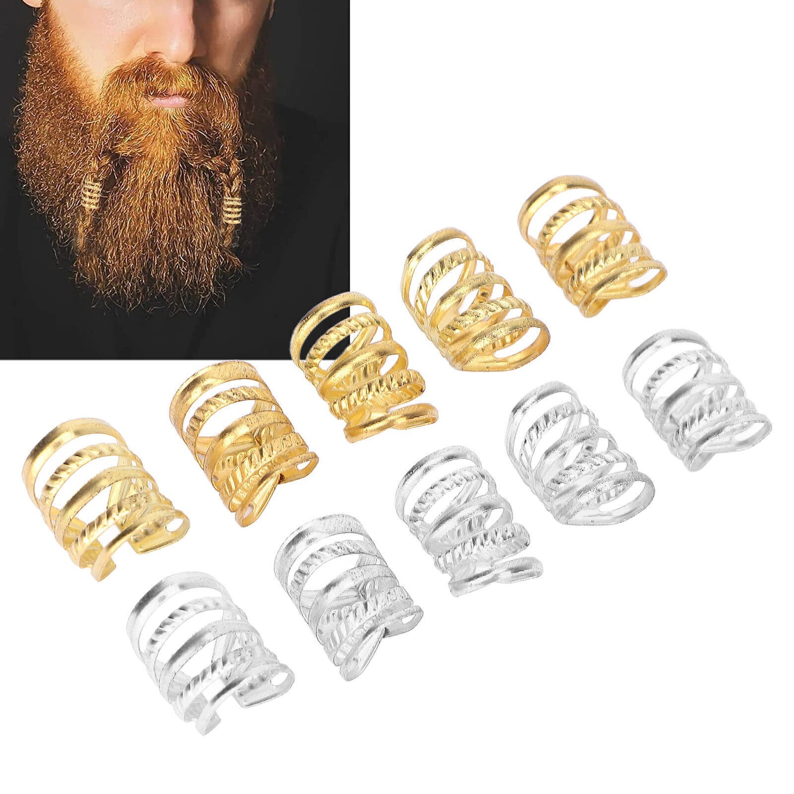 5pcs Spring Hair Beads Metal Retro Style Beard Dreadlocks for Weeding Party