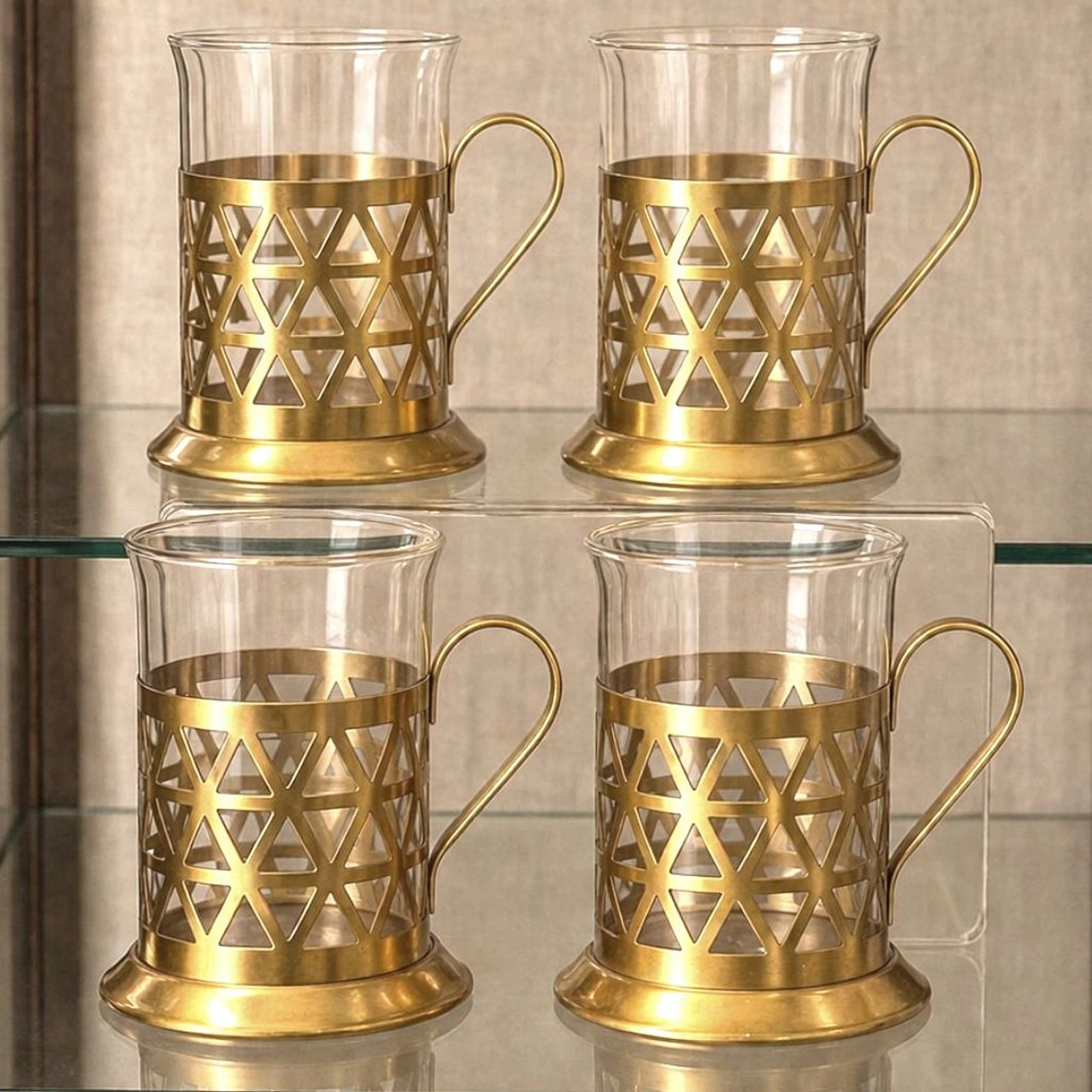 VonShef French Press Coffee Cups Glass Metal Set of 4 - RARE
