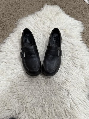 BOC Black Pebbled Leather Buckle Flat Loafers Women's Size 8M