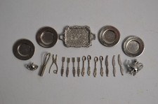 20 Piece Metal Dollhouse Miniature Silverware Plates Tray Wisk Teapot Kitchen