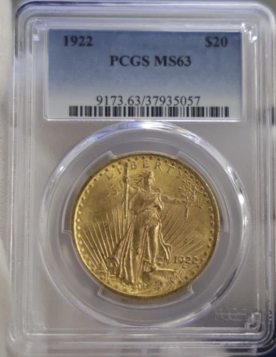 1922 US $20 Saint Gaudens Double Eagle PCGS MS63