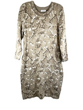 Calvin Klein laides sweater Dress large brown cream animal print knit sheath