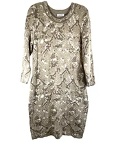 Calvin Klein laides sweater Dress large brown cream animal print knit sheath