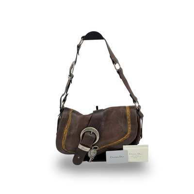 Christian Dior Gaucho Shoulder Bag Brown Leather Vintage From