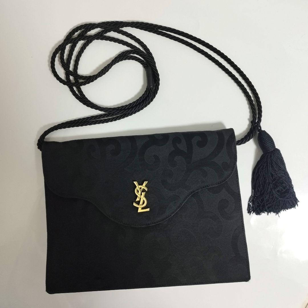 YVES SAINT LAURENT Nylon Leather Shoulder Bag Black Arabesque Fringe Classic thumbnail 14
