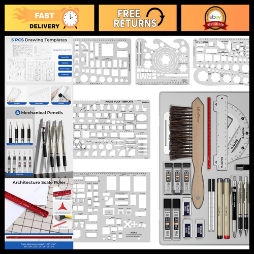 30PCS Professional Drafting Tools & Geometry Set with Carrying Case ...