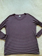 cabi Women Rayon Striped Long Sleeve V-Neck T-Shirt Brown Size M