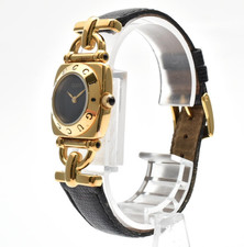 Vintage [N MINT] GUCCI 6300L Horsebit Gold Black Dial 21mm Qz Ladies Watch JAPAN