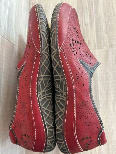 L'Ariste Spring Step Red Libora Women's Handpainted Leather Loafer Size 40 - Picture 7 of 13