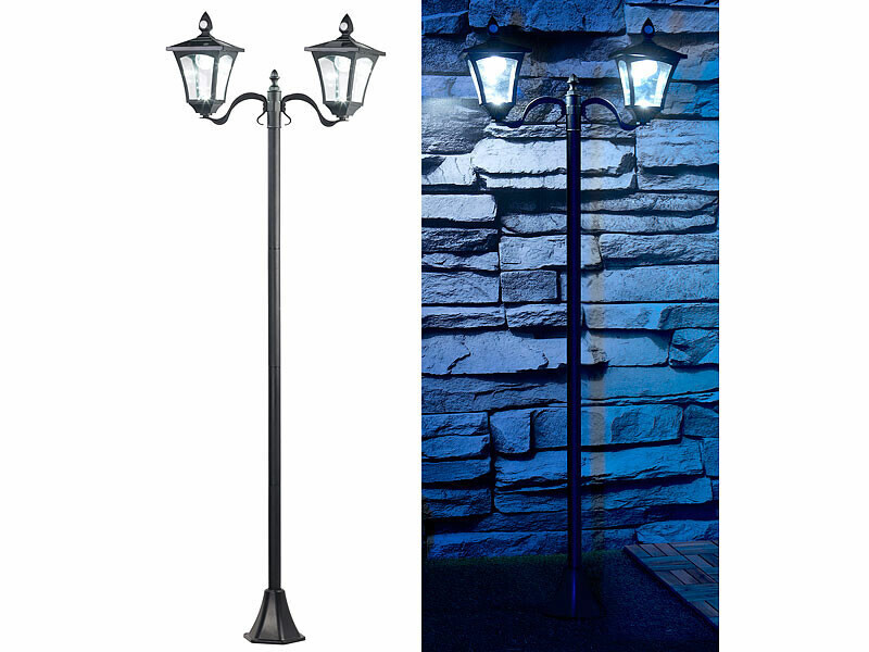 Double lampadaire de jardin solaire LED à détecteur noir Royal Gardineer