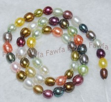 Natural 6-7mm Multicolor Freshwater Real Rice Shape Pearl Loose Beads 15"Strand