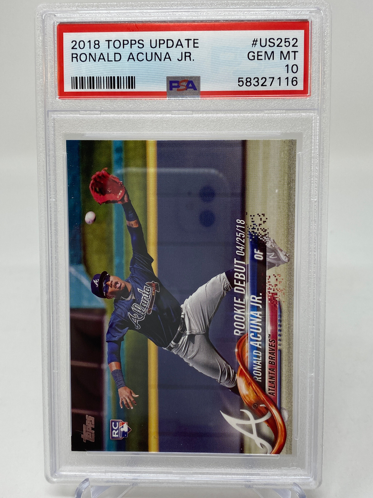 2018 Topps  Update #US252 Ronald Acuna Jr.  PSA 10 Rookie Card RC view 4