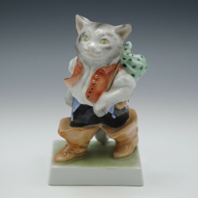 HEREND HUNGARY PORCELAIN PUSS IN BOOTS 6'' KITTEN CAT SCULPTURE #5279