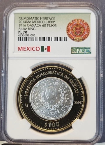 2014 MEXICO SILVER 100 PESOS 1916 OAXACA 60 PESOS NGC PL 70 RARE PERFECTION