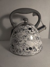Halloween Skull Moth Roses Tea Kettle Pot Mas...