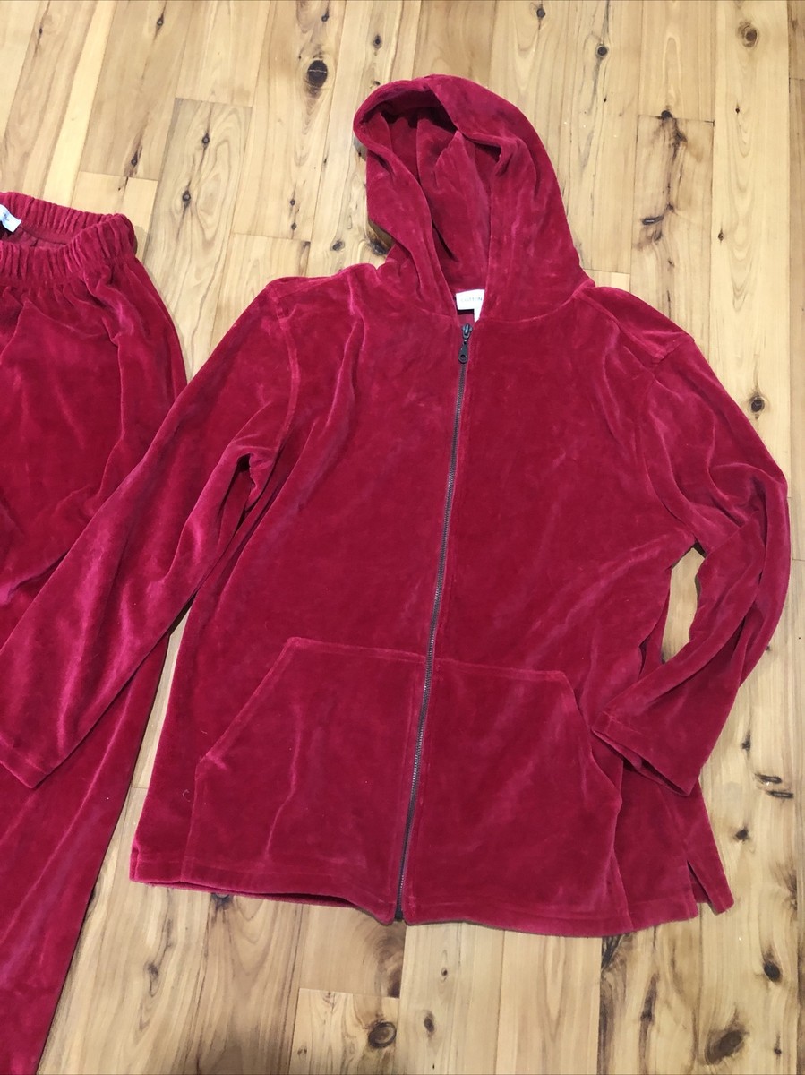 Cotton Couture Red Velour Tracksuit PC Jog Set Hooded Jacket Pants  Women’s M