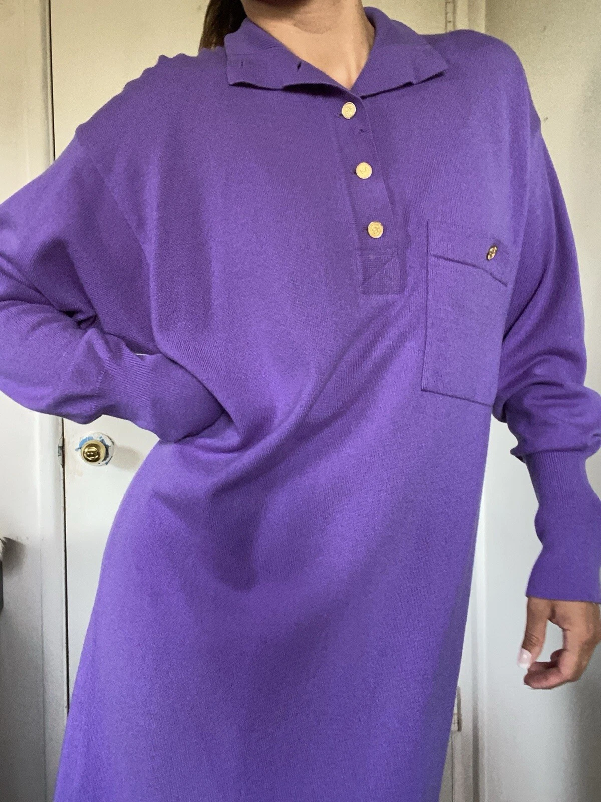 Abito maglione maglia viola vintage Chanel boutique anni 80 COSÌ COM'È ha fori