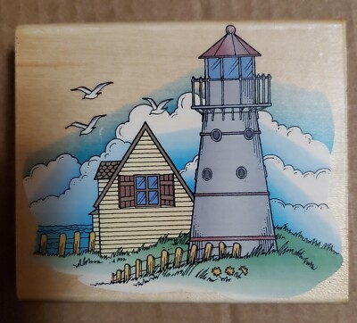 HERO ARTS 1996 Lighthouse Scene H1055 Wood Mounted Rubber Stamp