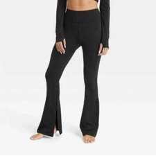 JOYLAB SIZE XS 0/2 EXTRA LONG BLACK TEXTURED SPLIT FLARE LEGGINGS
