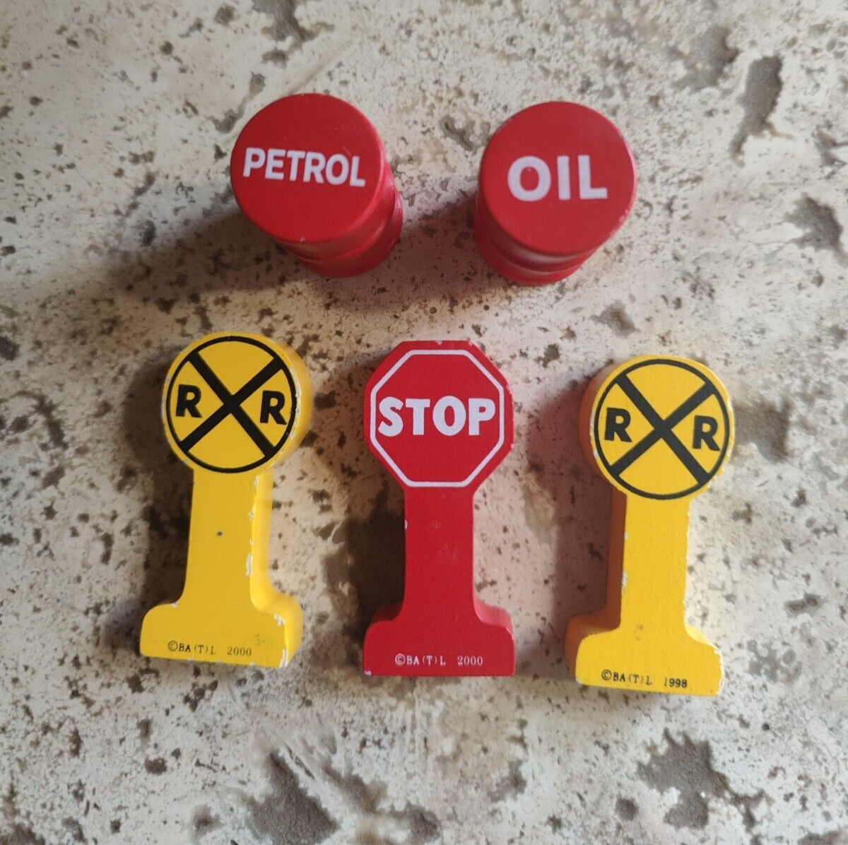 Thomas & Friends Wooden Railway Train Stop Sign, Railroad crossing, Oil barrels