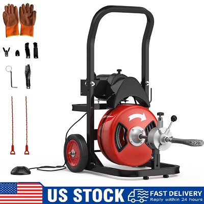 100FT x 1/2 Inch Electric Drain Cleaner Machine Auto Feed Sewer Snake Auger Pipe