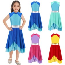 Kids Girls Dress Party Dancewear Competition Costume Latin Wrapped Hem Dance