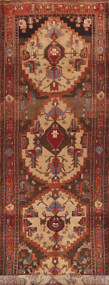 Geometric Wool Dark Brown 15 ft Long Runner Rug Hand-made Tribal Carpet 4x15