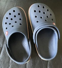 Crocs Crocband Slip-on Clog Sandals Unisex Kids Blue w/ White Stripe Sz J1