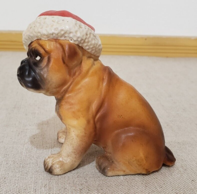 VINTAGE NORCREST JAPAN BOXER DOG W/SANTA CLAUS HAT FROM A