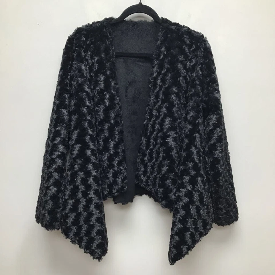 Chaqueta Columpio Adrienne Landau Mujer Abierta Negra Imitación Piel Bolsillos Reversibles M Foto 4 de 4