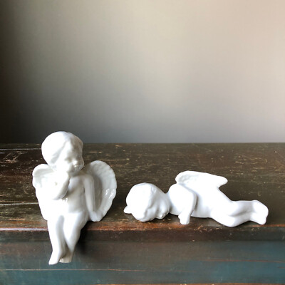 Vintage Porcelain Angel Cherubs Shelf Shabby Chic Positive Energy