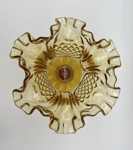 Vintage Fenton Art Glass Bursztyn Diament Point Marszczona miska na cokół - Zdjęcie 4 z 10