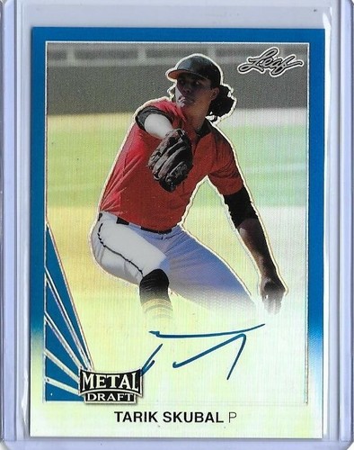 2019 Leaf Metal Draft TARIK SKUBAL Throwback Blue Prismatic Auto RC /30 Tigers - Picture 2 of 3