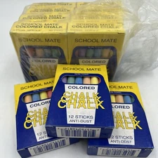NOS School Mate Lot 11 Boxes = 108 Colored Chalk Anti Dust Non Toxic Made Israel