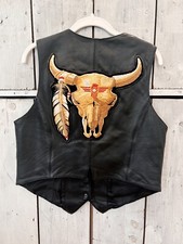 Xpert Leather Vest Indian Bull Skull With Feather Patch