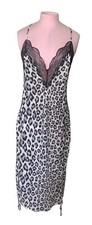 Victorias Secret Leopard Print Medium Black Lace Trim Slip Dress Lingerie
