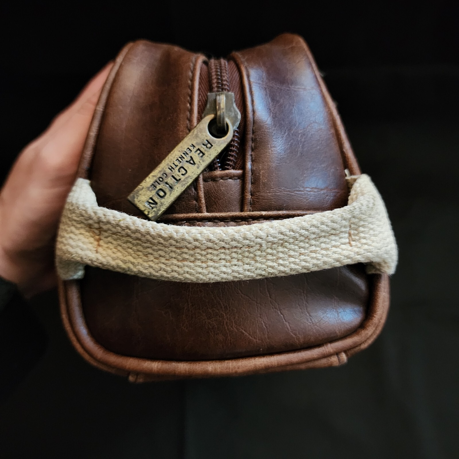 Cole Reaction Men's Travel Toiletry Bag Brown Leather Dopp Bag