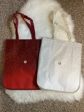 Lululemon Reusable Shopping Gift Bag Gift Tote Lot 2 large Red Gray