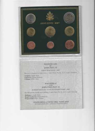 VATICAN 2005 EURO SET - POPE JOHN PAUL II MMV SEE SCARCE BU GREEN FOLDER