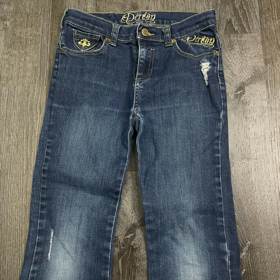 Jeans de mezclilla lavados oscuros Dereon para niñas pierna recta talla 10 Foto 2 de 4