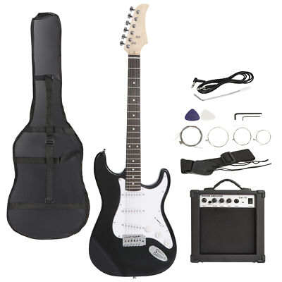 #ad Black Electric Guitar Full Size with 10W Amp Case and Accessories Pack Beginner $100.58