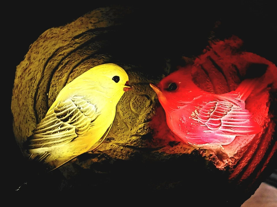 RAYOS DE LUNA SOLAR JARDÍN ACENTO PÁJAROS ROJOS Y AMARILLOS ARTE DE PARED - LED BLANCO - #92359 Foto 2 de 4