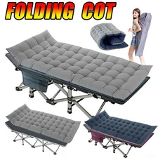 NAIZEA Folding Camping Cot Heavy-duty Bed With Carry Bag Cushion Side-Pocket